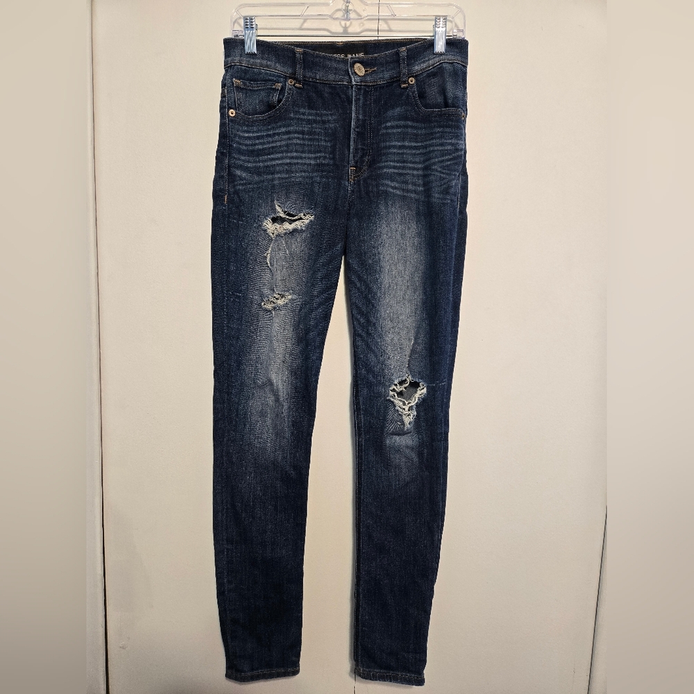 Express Women's Dark‎ Blue High-Rise Distressed Skinny Jeans Size 10
